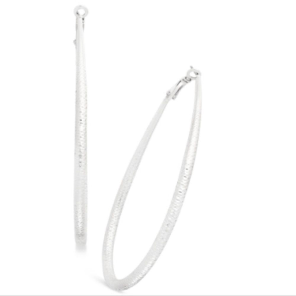 NWT INC International Concepts Silver-Tone Large Diamond-Cut Hoop Earrings